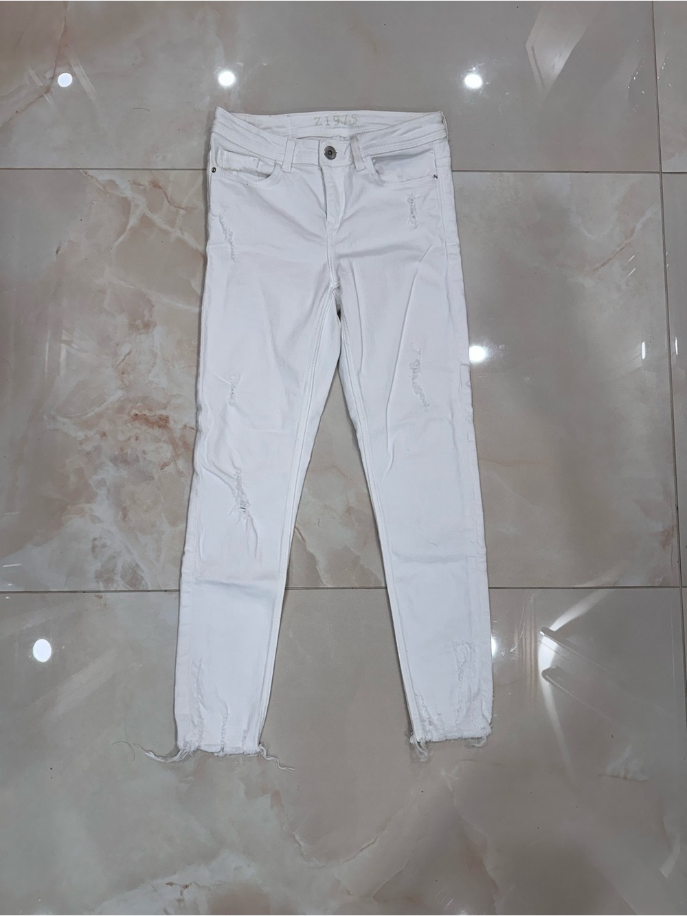Zara White Skinny Distressed Jeans